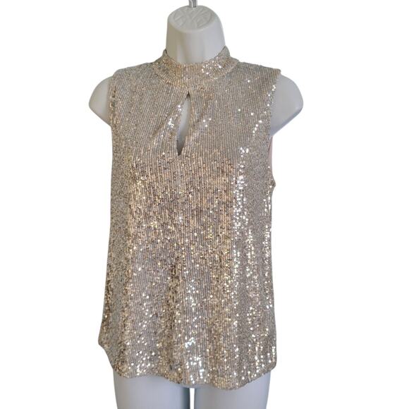 Calvin Klein Gold sequins Keyhole top SM Petite Holiday Ready Blinky - Picture 6 of 13